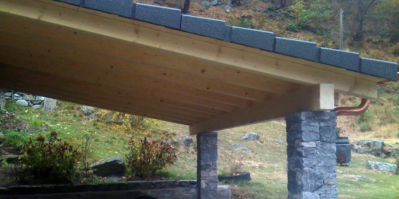 The roof pergola with stone pillars