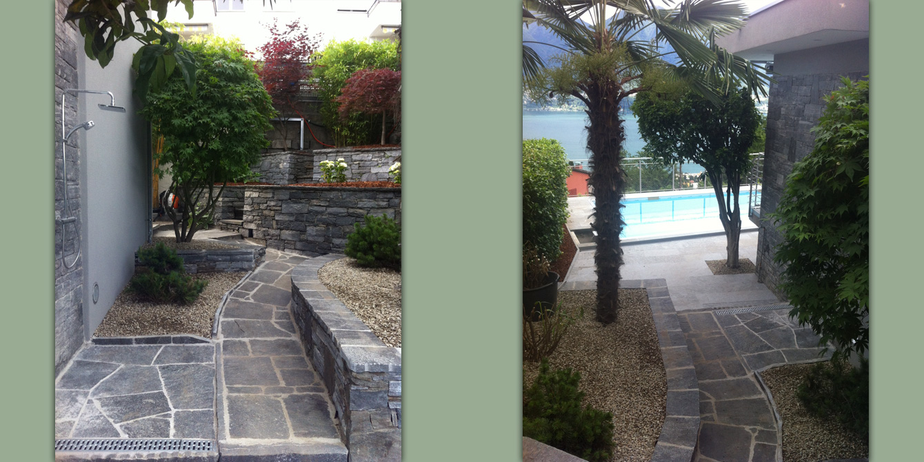 Staircase with shower for swimming pool