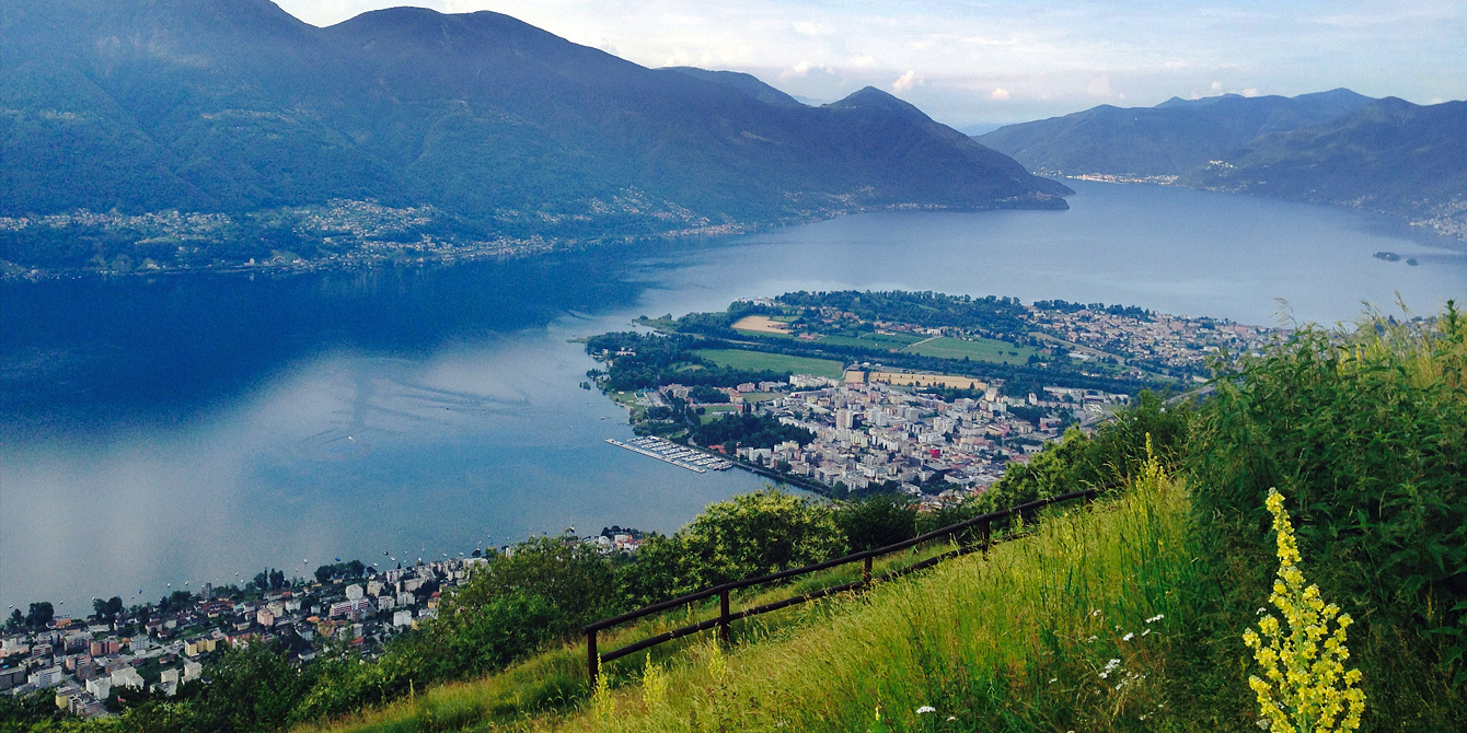 View of the Maggia river delta and Lake Maggiore